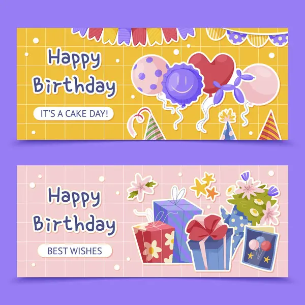 Hand Drawn Birthday Stickers Banner Set — Stock Photo, Image