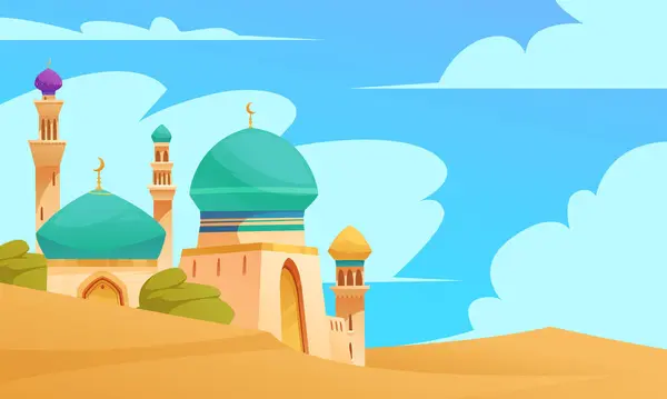 Dibujado Mano Plana Composición Dibujos Animados Ramadán Con Mosqu Islámico — Foto de Stock