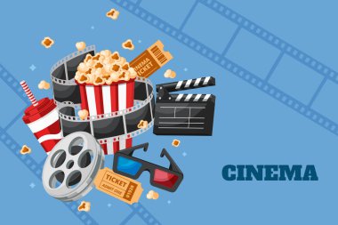 Film elementleriyle el çizimi düz sinema arka planı