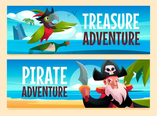 Pirate Adventure Banners Flat Design — Stock Photo, Image