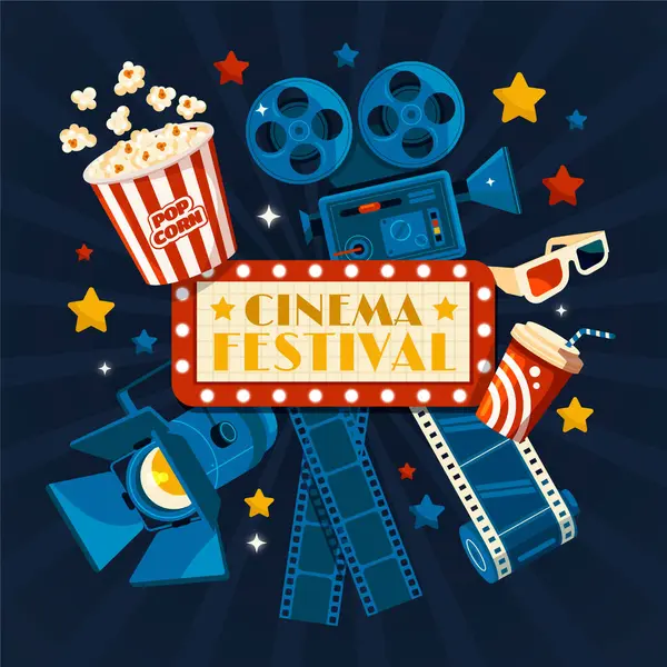 Hand drawn flat festival cinema composition background with film
