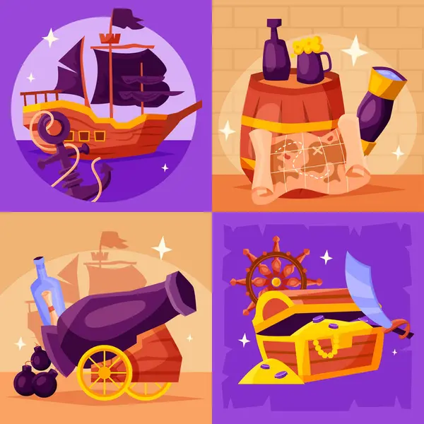Pirate adventure illustrations in flat design