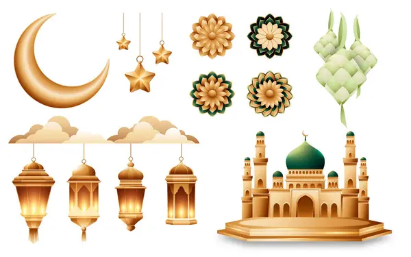 Elementy Eid Fitr Realistycznej Konstrukcji — Zdjęcie stockowe