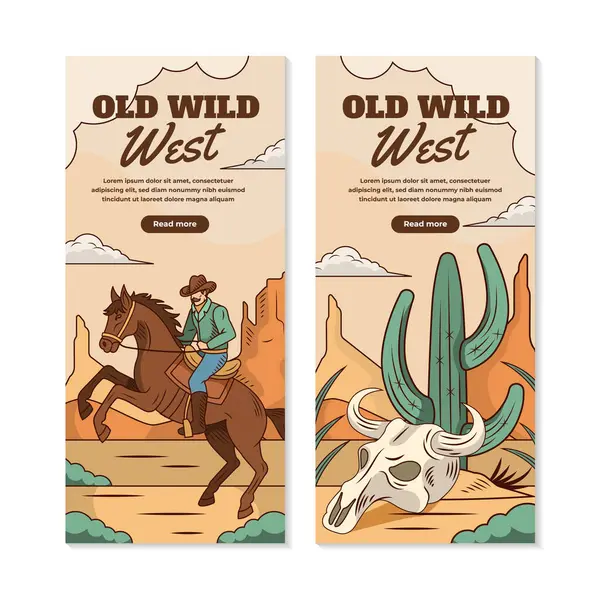 Handgezeichnete Flache Cowboy Vertikale Banner Vorlage Set Sammlung — Stockfoto