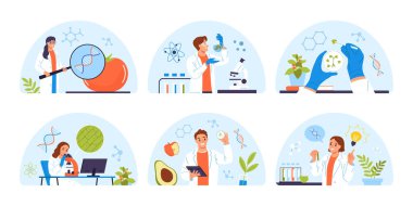 El çizimi düz biyoteknoloji mini kompozisyon koleksiyonu