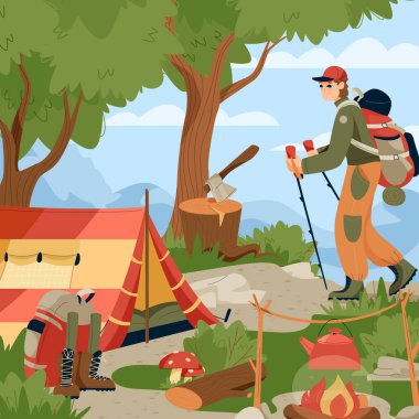 Düz tasarımla yürüyüş illüstrasyonu