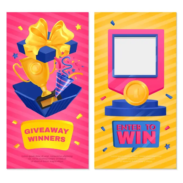 Realistiska Tecknad Giveaway Vinnare Banner Set — Stockfoto