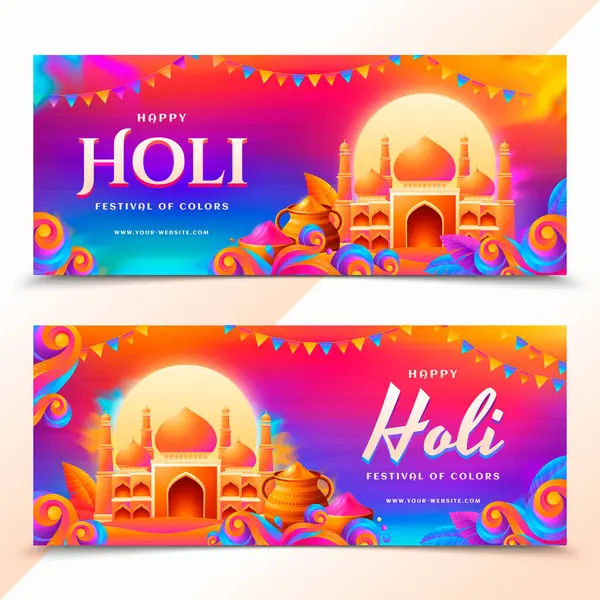 Holi Festival Banners Gradient Style — Stock Photo, Image