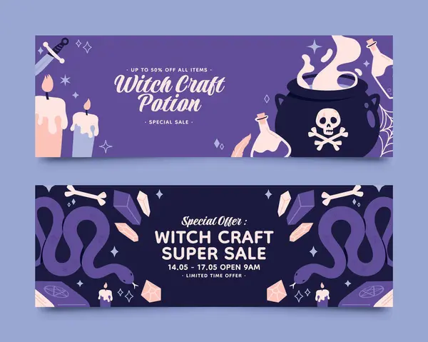 Magic Witchcraft Cartoon Banner Set — Stock Photo, Image