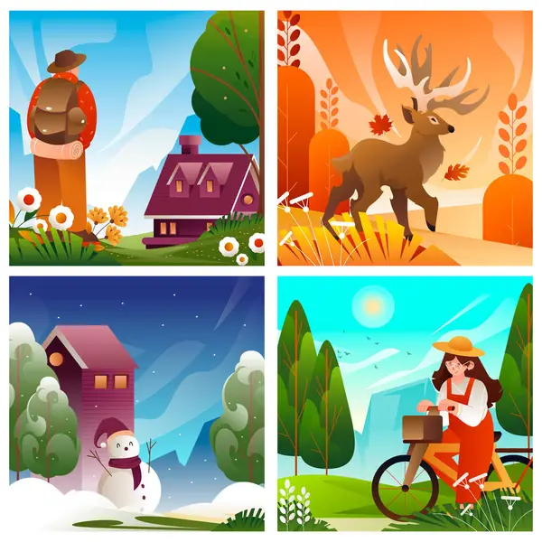 Four Seasons Illustrations Gradient Style — Stock Photo, Image