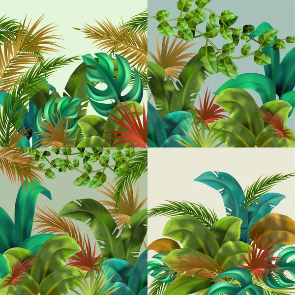 Realisztikus Dzsungel Négyzet Illusztráció Készlet Gyűjtemény Tropica — Stock Fotó