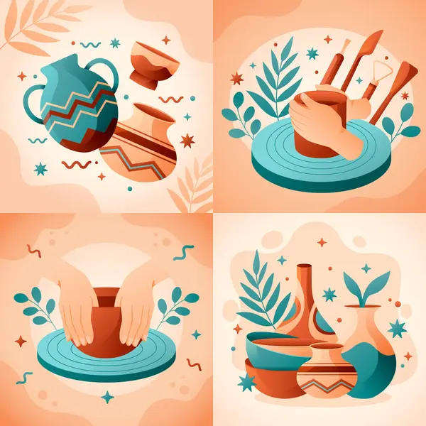 平面设计中的陶器插图 — 图库照片