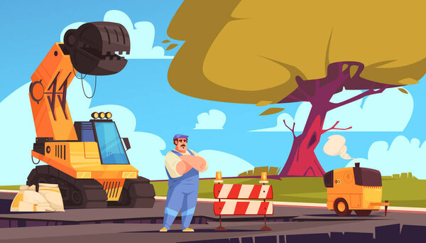 Hand drawn flat construction composition