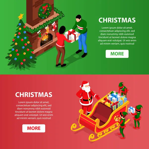 Vánoční Transparenty Izometrickém Zobrazení — Stock fotografie