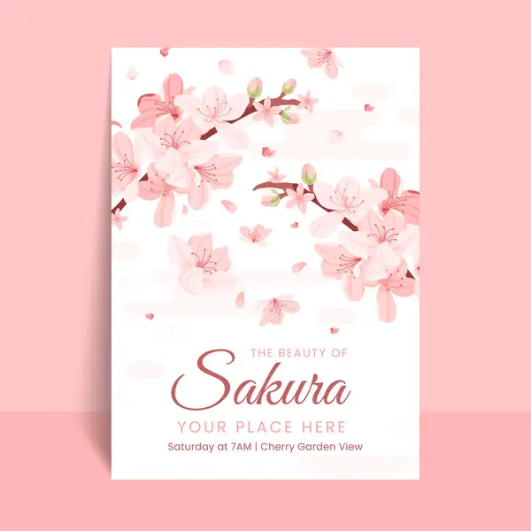 Cartel Flor Sakura Diseño Plano —  Fotos de Stock