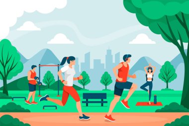 Açık hava eğitim çizgi film kompozisyonu