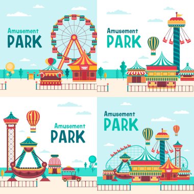 El çizimi düz lunapark kompozisyonu ayarlandı