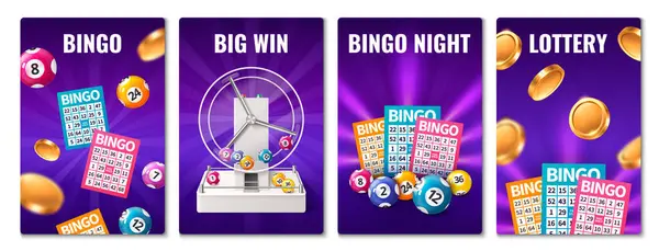 Collezione Carte Verticali Bingo Realistiche Con Carte Della Lotteria — Foto Stock