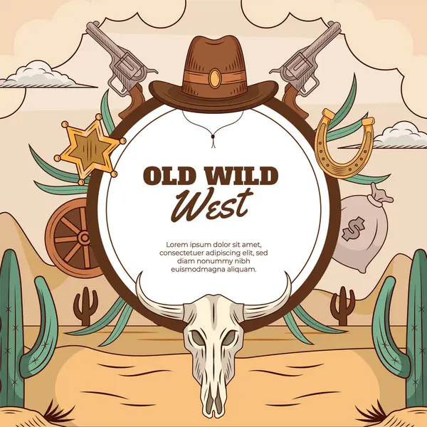 Hand Drawn Flat Cowboy Background Template Wild West Elemen — Stock Photo, Image