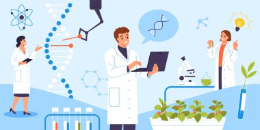 Scient ile el çizimi düz biyoteknoloji kompozisyonu