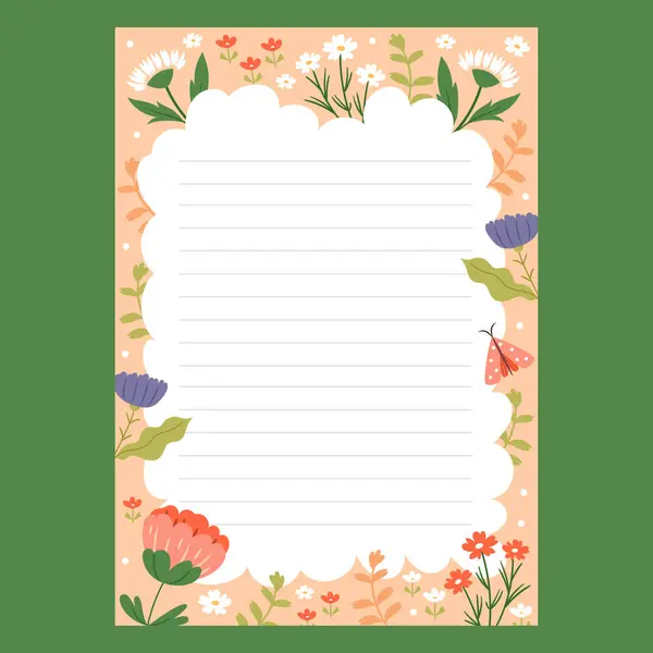 Hand Drawn Nature Paper Note Leaves Flowers — ストック写真