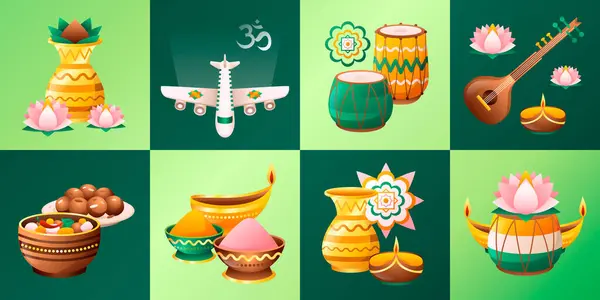 Gradient India Travel Illustraciones Set Mit Indischen Elementen — Stockfoto