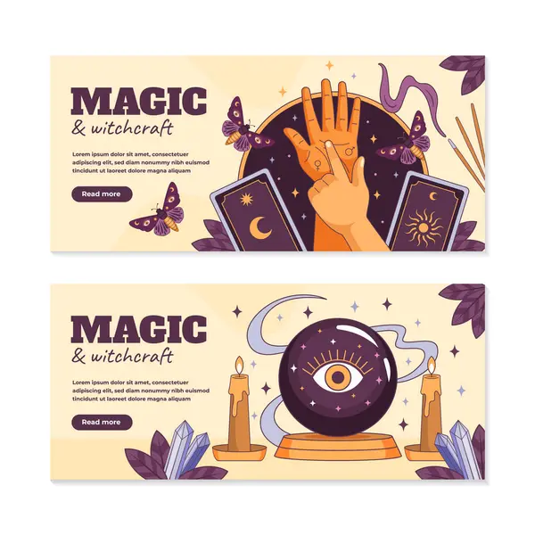 Magic Witchcraft Banners Hand Drawn Style — Stock Photo, Image