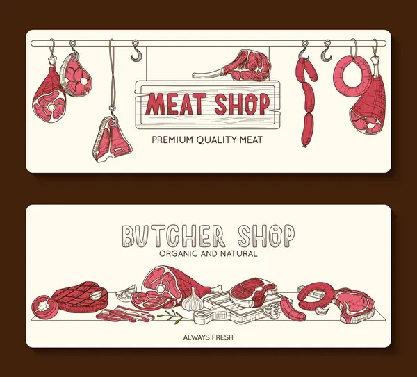 Hand Drawn Butcher Shop Banner Set Stockbild