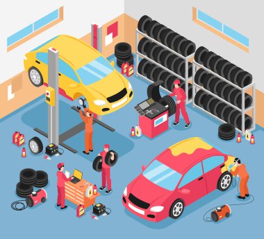 Araç servisi bakımı izometrik bileşimi