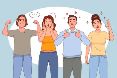 Karakter ifadeleri elle çizilmiş kompozisyon