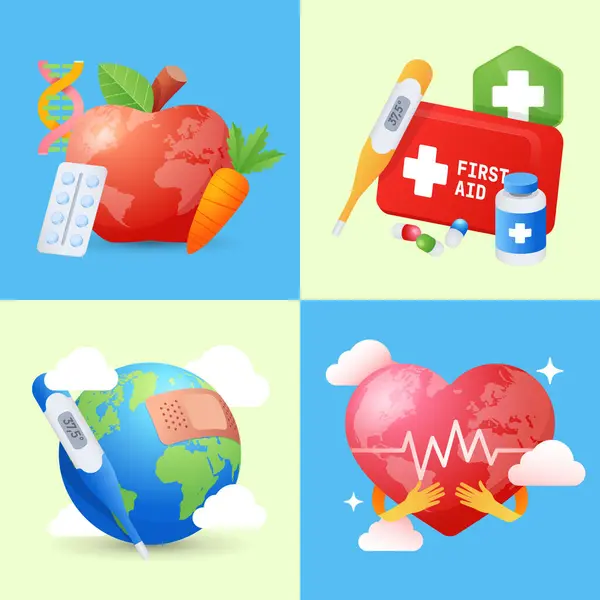 World Health Day Cartoon Composition Set Stockbild