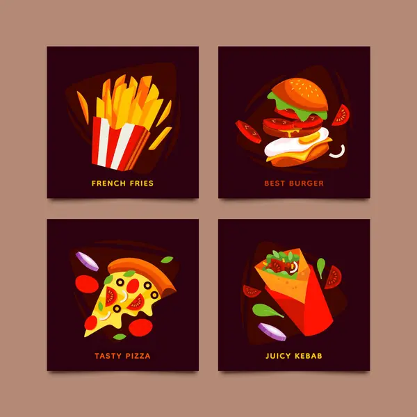 Fastfood Restaurang Tecknad Kort Set — Stockfoto