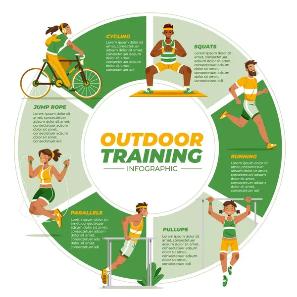 Handgezeichnete Flache Outdoor Trainingsrunde Infografik Vorlage lizenzfreie Stockbilder