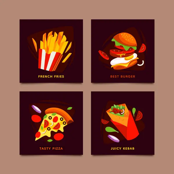 Fastfood Restaurant Cartoon Kartenset Stockbild