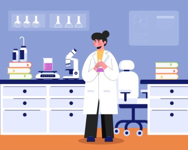 El çizimi karikatür bilim laboratuarı kompozisyonu