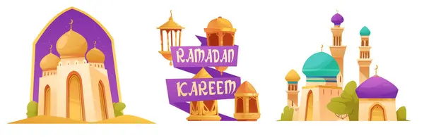 Käsin Piirretty Tasainen Sarjakuva Ramadan Mini Koostumus — kuvapankkivalokuva