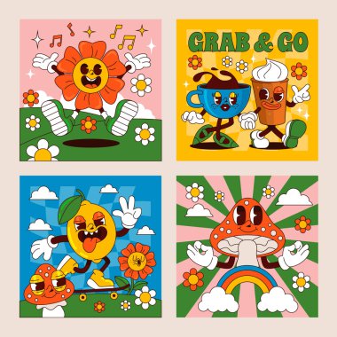 El çizimi çizgi film süper karakter kartları