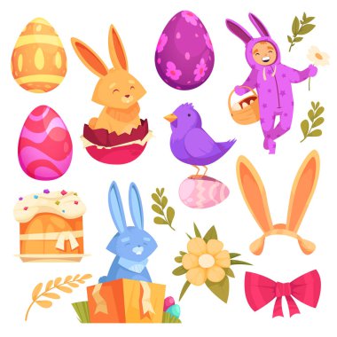 Paskalya kutlaması unsurları düz stilde