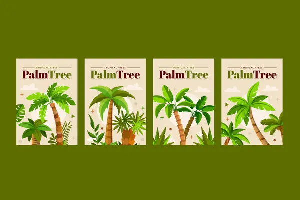 Hand Drawn Flat Palm Tree Cards Collection Tropical Palm — Φωτογραφία Αρχείου
