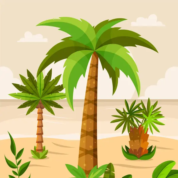 Palmeira Tropical Plana Desenhada Mão Ilustração Paisagem Costeira — Fotografia de Stock