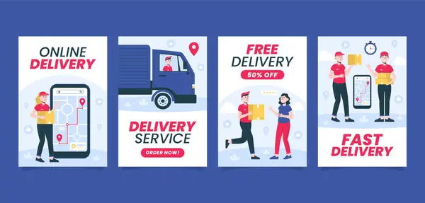 Delivery Service Card Set Stock Image