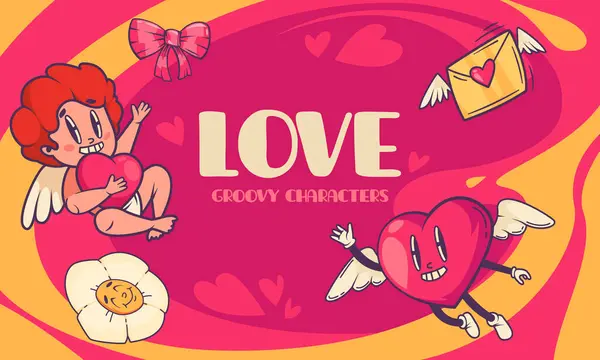 Hand Drawn Groovy Love Composition Royalty Free Stock Images