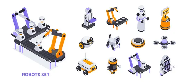 Isometric Robots Icons Illustration Set Stock Photo