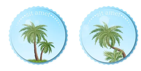 Palmboomlabels Realistische Stijl Rechtenvrije Stockafbeeldingen