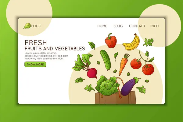 Hand Drawn Organic Food Landing Page Template Fresh Fruits Stock Picture