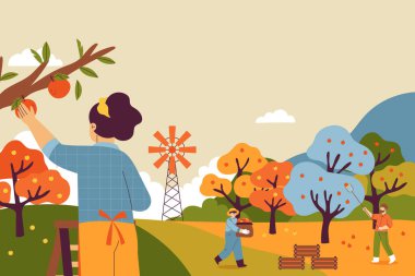 Elle çizilmiş düz meyve hasadı arkaplanı 