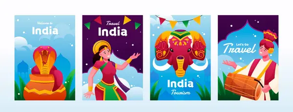 Gradient India Travel Vertical Cards Set Collection Indian — Stock Photo, Image