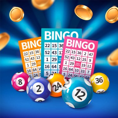 Piyango kartları ve ba ile gerçekçi bingo kompozisyonu