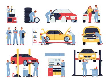 Çalışanların onarımı ile el çizimi düz mekanik çizim seti