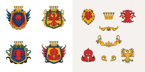 Ícones Emblema Heráldicos Design Desenhado Mão — Fotografia de Stock